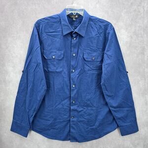 J Ferrar Blue Slim‎ Fit Cotton Button Down Long Sleeve Work Mens Shirt XL